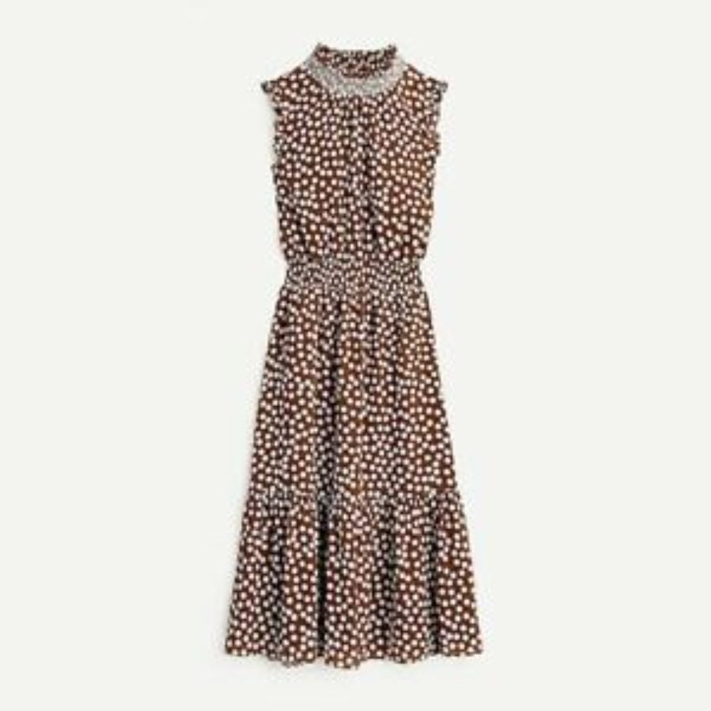 J. Crew smocked-waist midi dress in polka dot